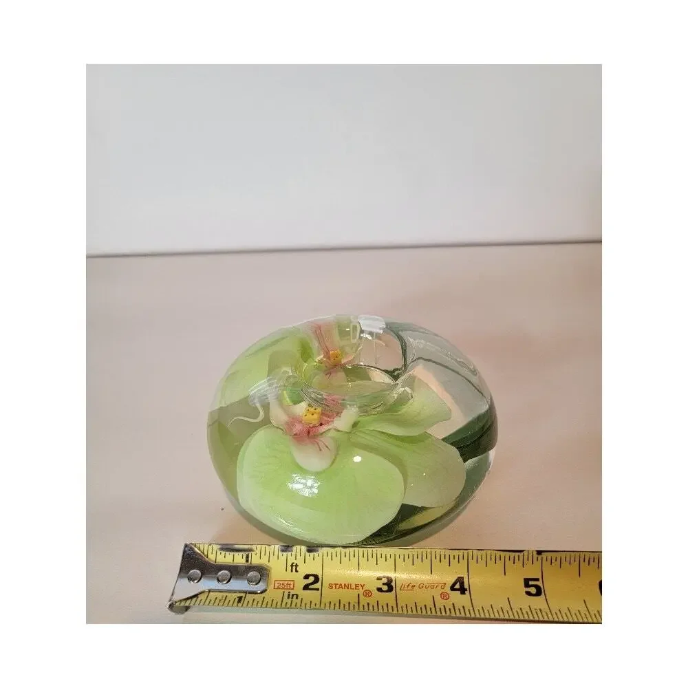 Emilo Robba Glass Orchid Tea Lite Candle Holder‎ Green Floral
